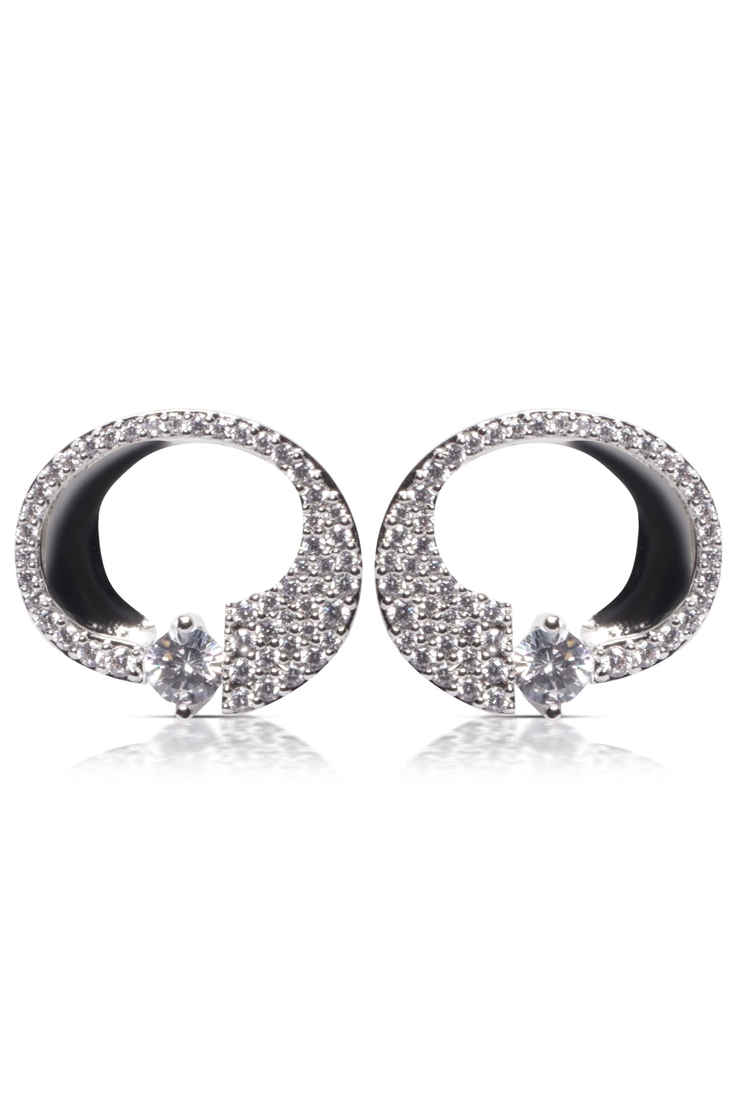 Silver Circle Pave Diamond Pendant Necklace Set