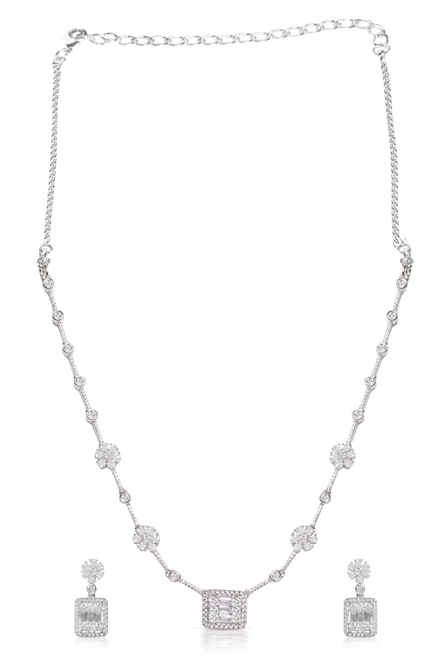 Silver CZ Baguette Necklace Set
