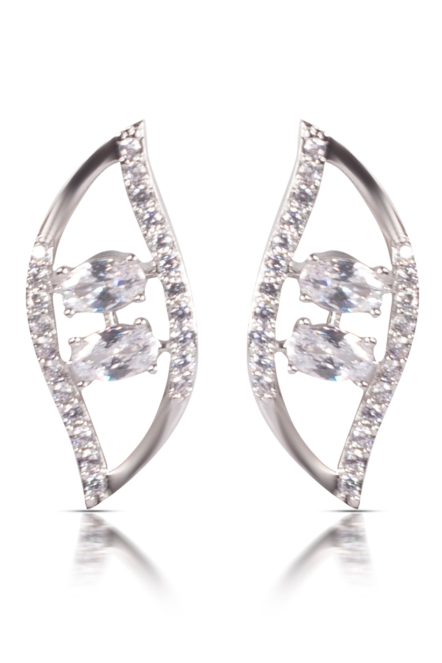 Silver Diamond Navette Necklace Set