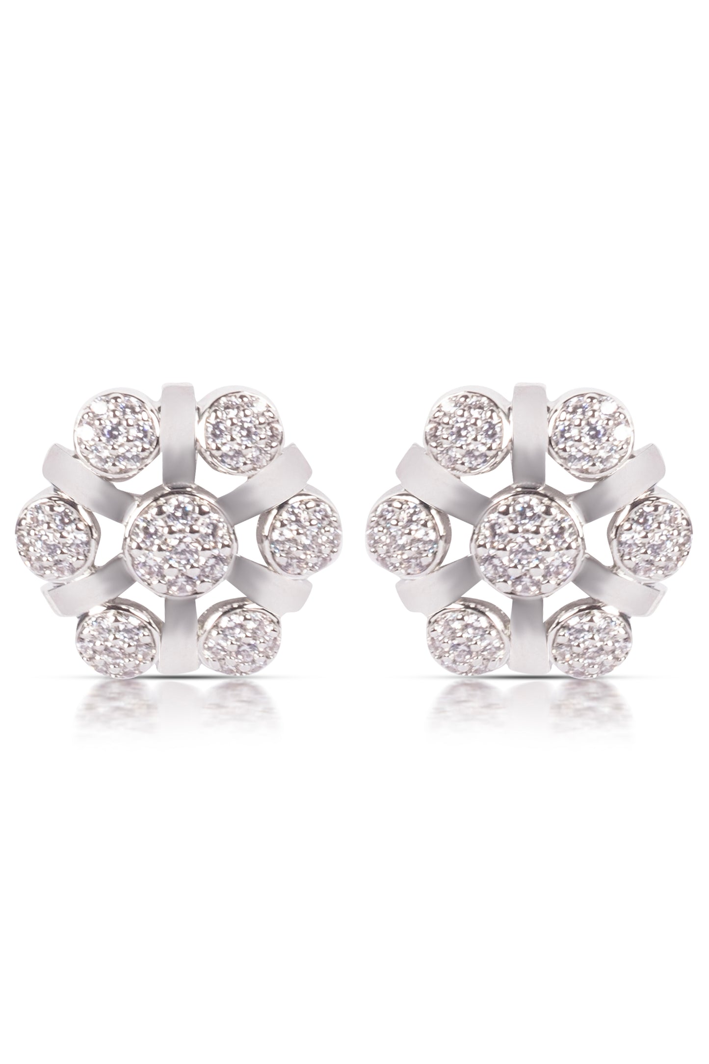 Silver Round Diamond Cluster Necklace Set