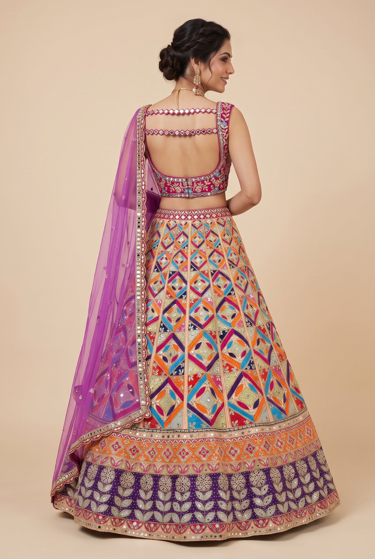 Bright Multi-Tone Geometric Lehenga