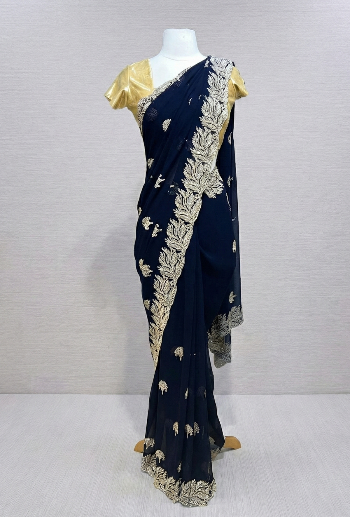 Black saree with a sheer texture, richly embellished border in georgette, Nazranaa (view 2)