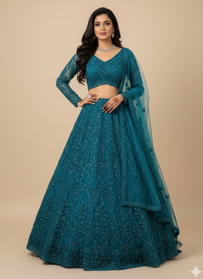 Teal Bridal Lehenga BL-099