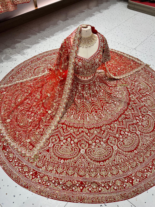 Permanent Bright Red Bridal Lehenga BL-133