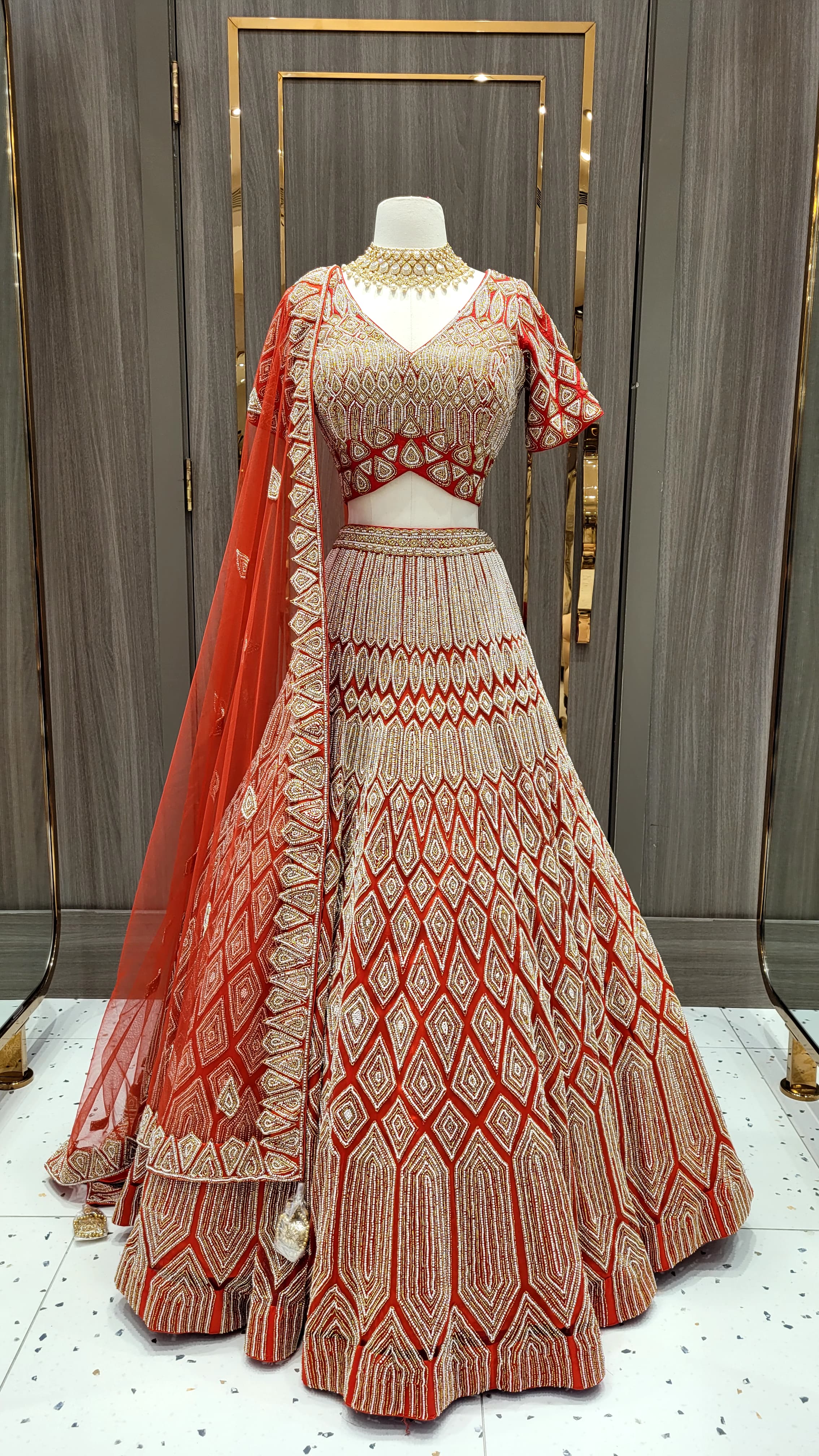 Red New Lacha Dress 2019 Lucknowi Lacha Pattern Design New Design