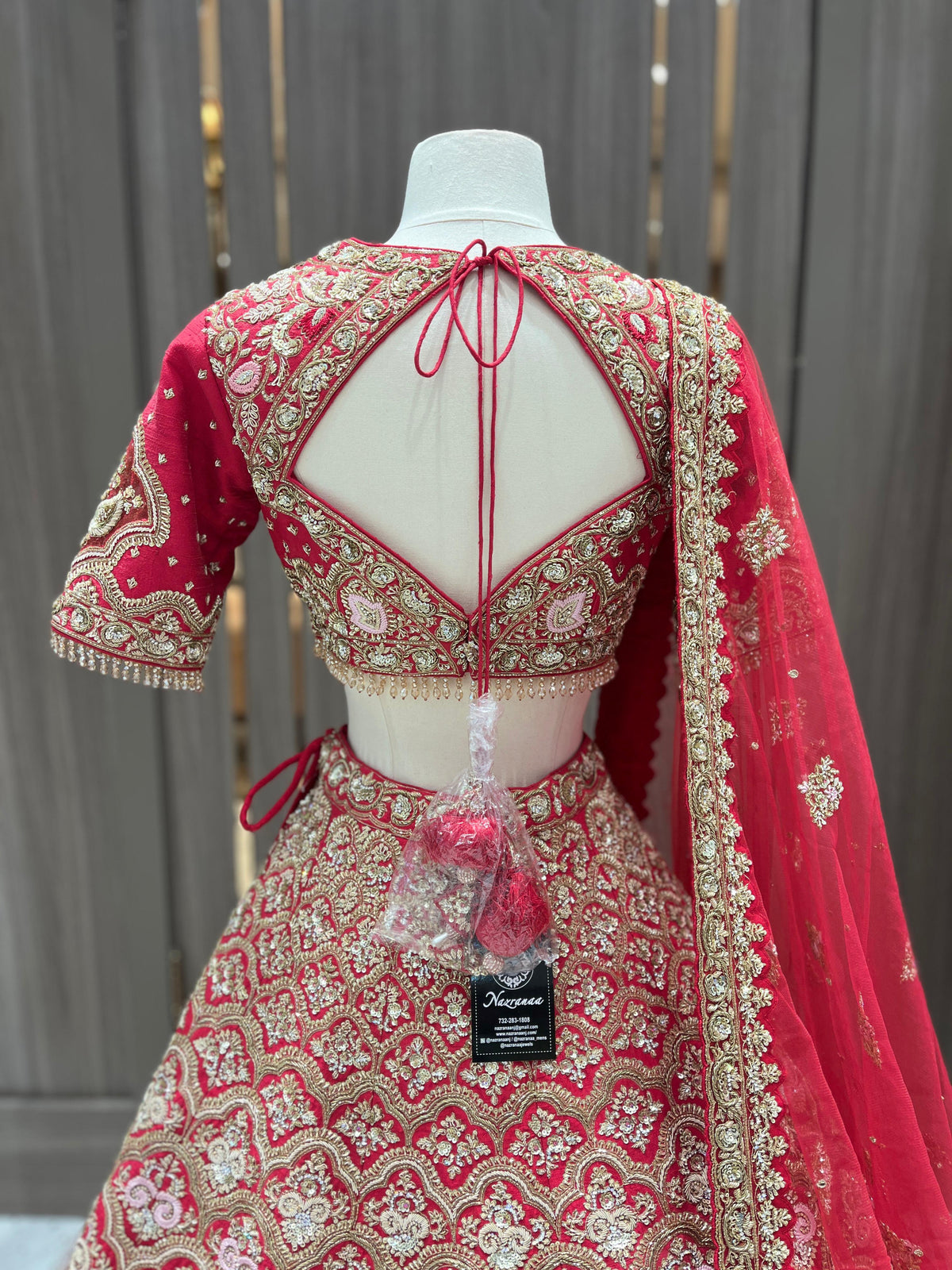 Red Zardozi Bridal Lehenga with Blush Threadwork and Net Dupatta