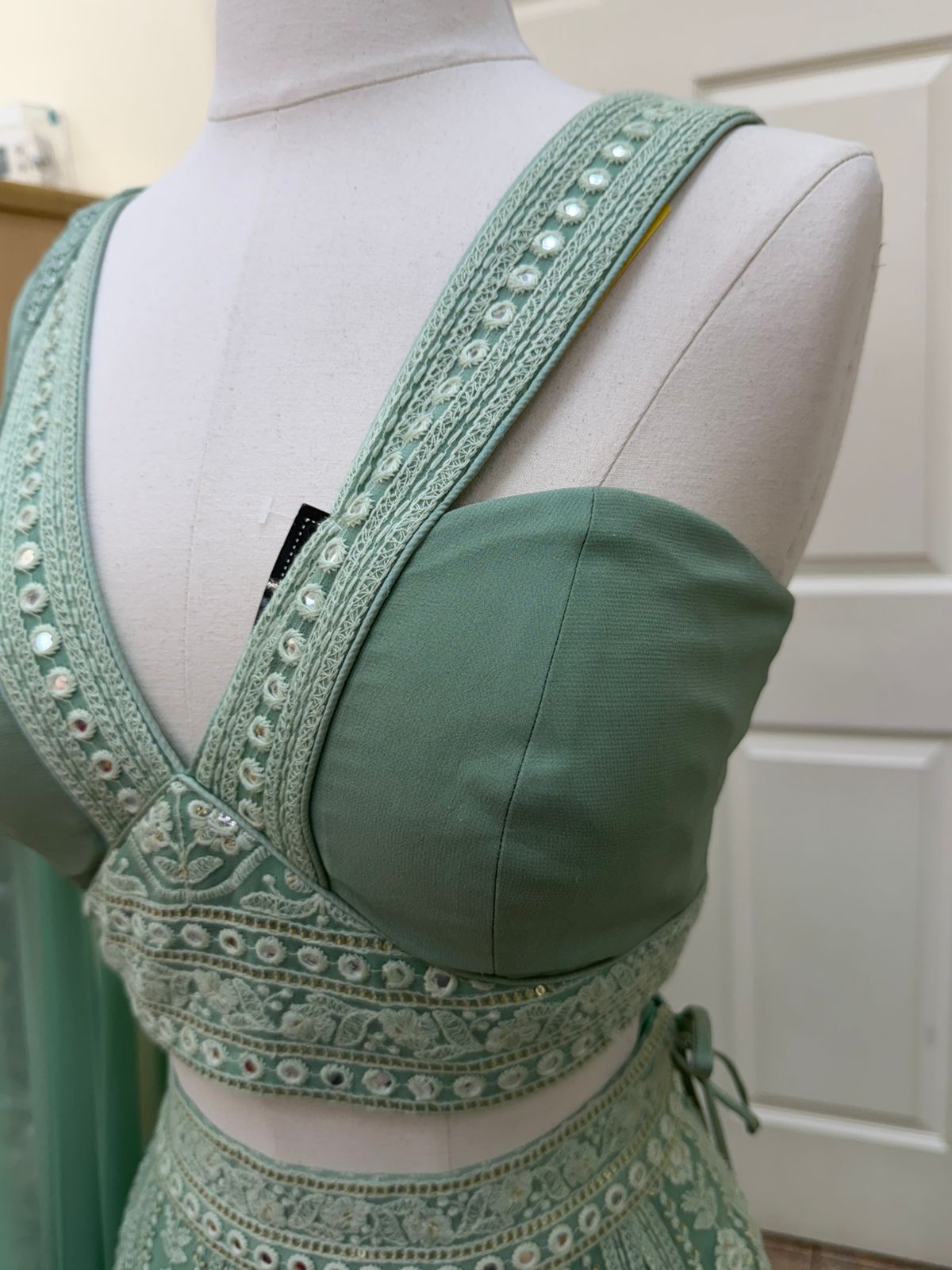 Sage Green Lehenga with Silver Embroidery and Drape Dupatta