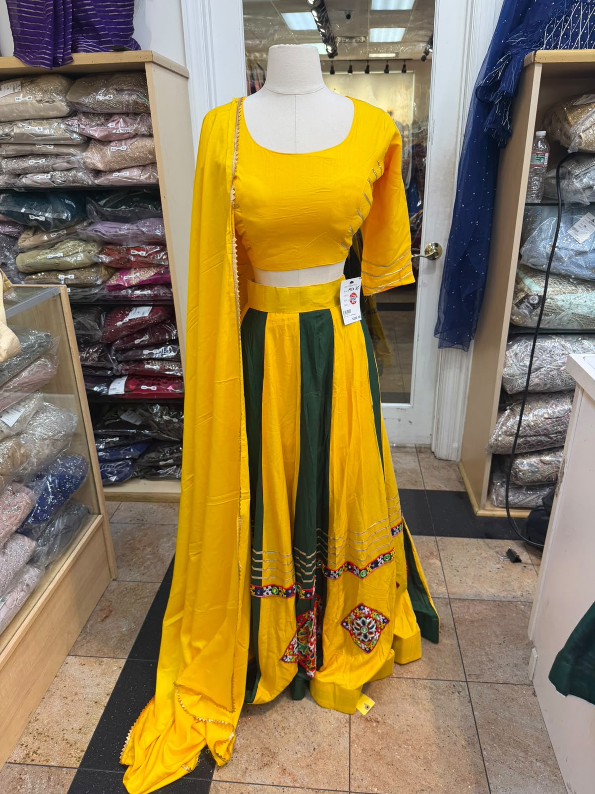 Vibrant Yellow & Green Gota Border Navratri Lehenga