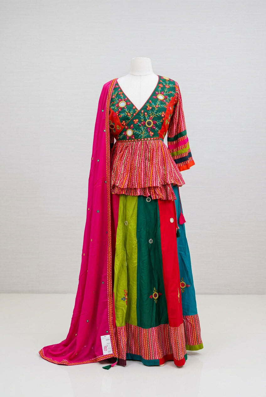 Multi-Color Peplum Navratri Lehenga Set
