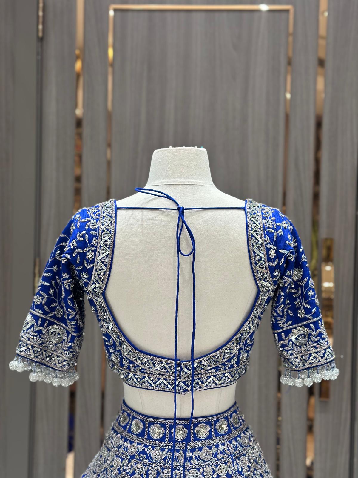 Royal Blue Bridal Lehenga with Silver Zardozi Embroidery