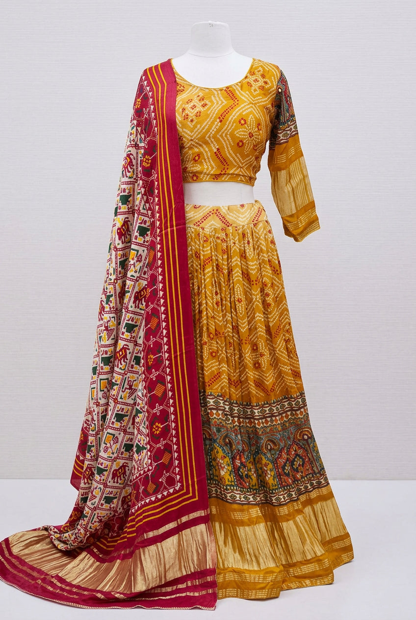 Yellow Bandhani Print Navratri Lehenga