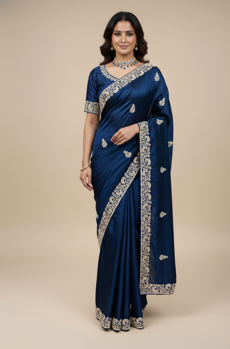Olive green saree in silk-blend, Nazranaa (view 2)