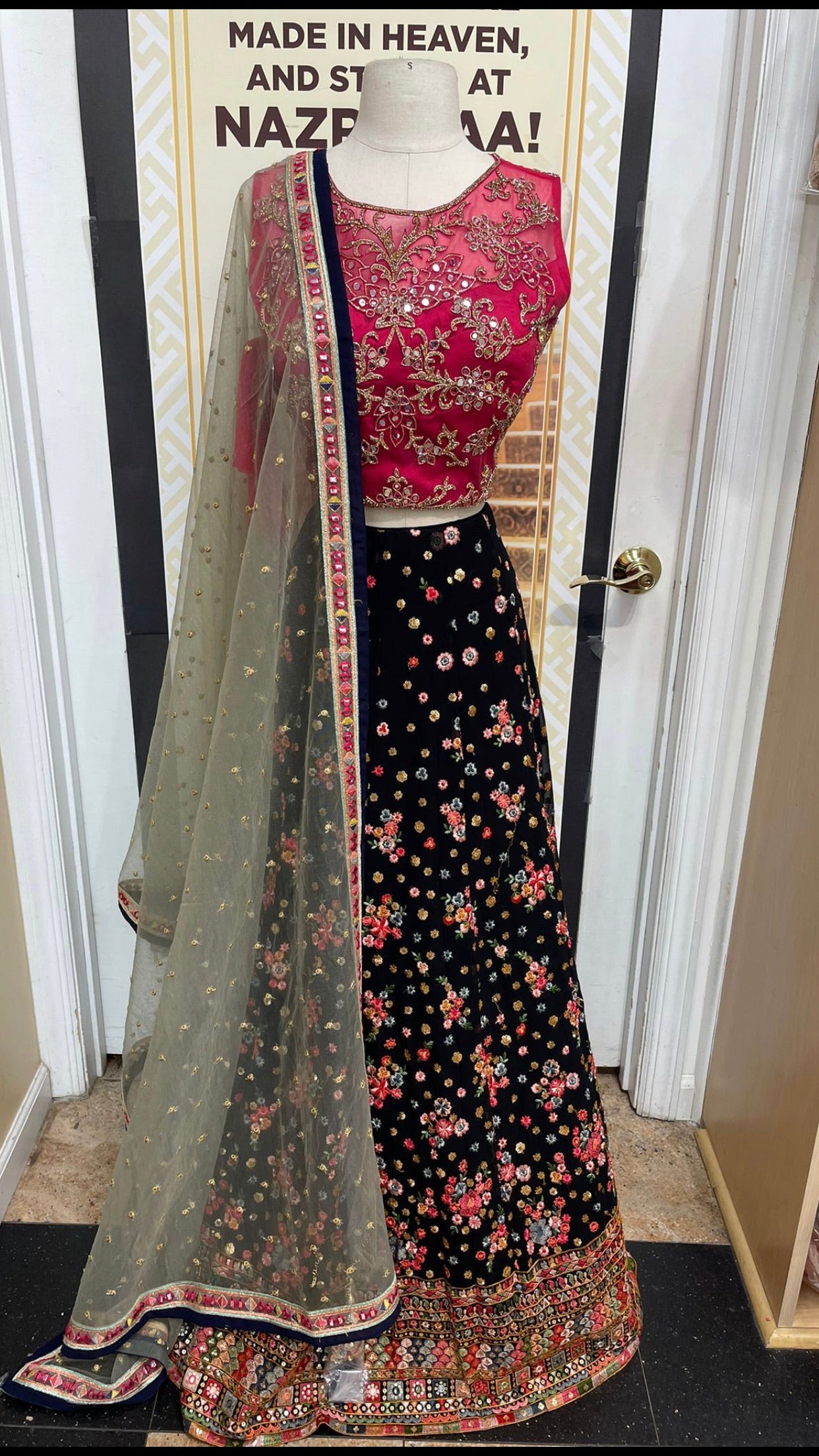Black Floral Embroidery Lehenga - 002