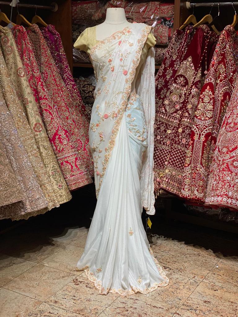 Pearl White Crepe Saree