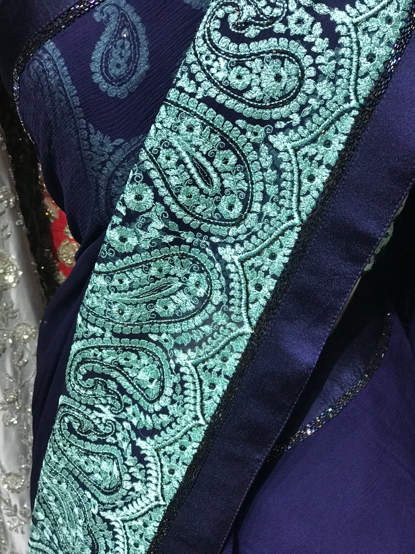 Navy Chiffon Saree W/ Readymade Blouse