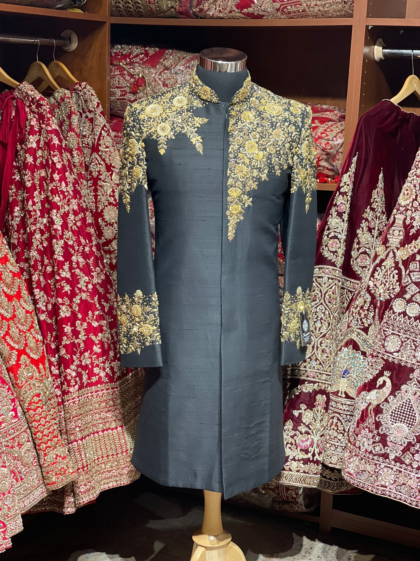 Jade Black Zardozi Embroidered Sherwani