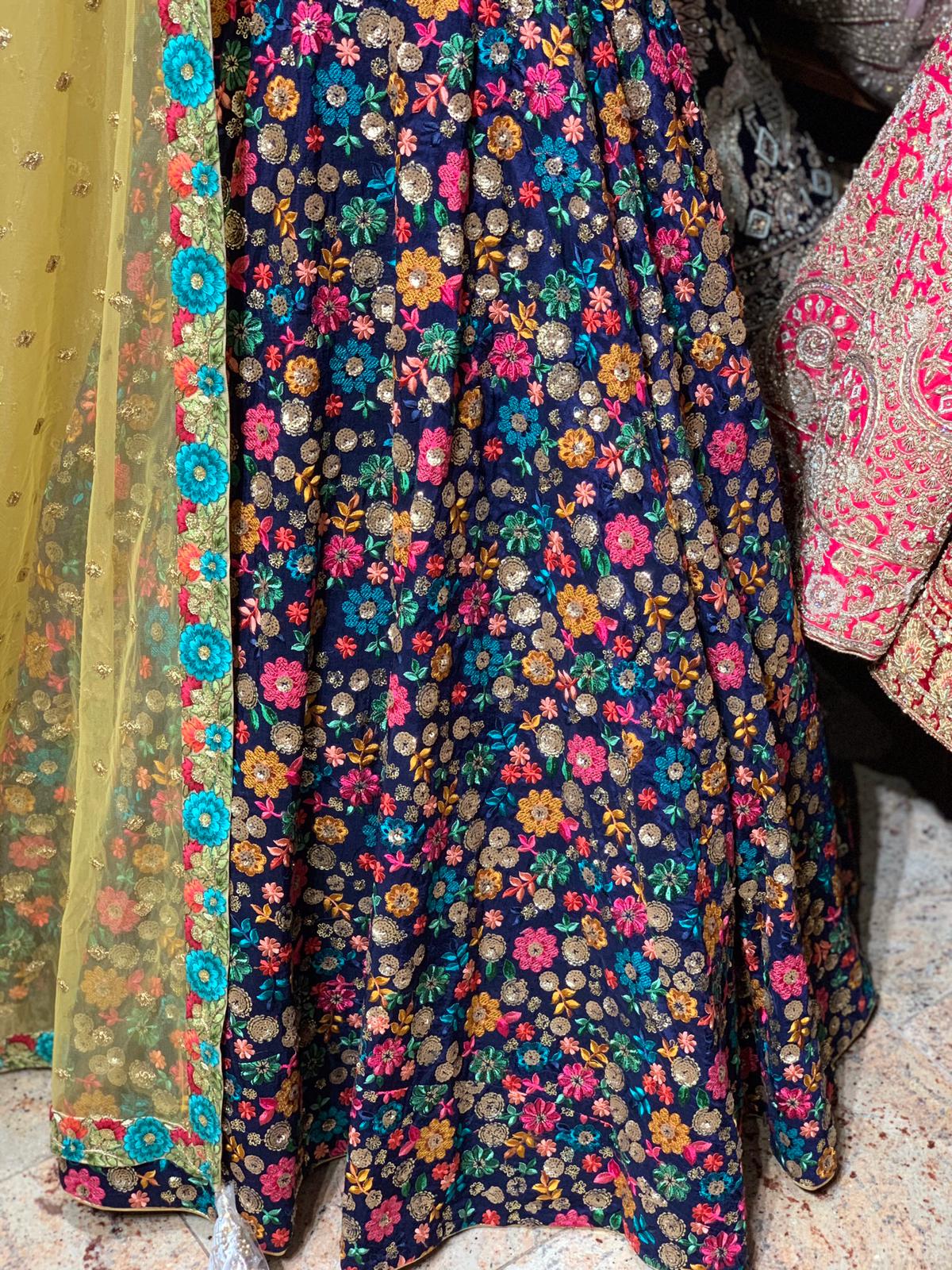 Navy Blue Floral Party Wear Lehenga PWL-071