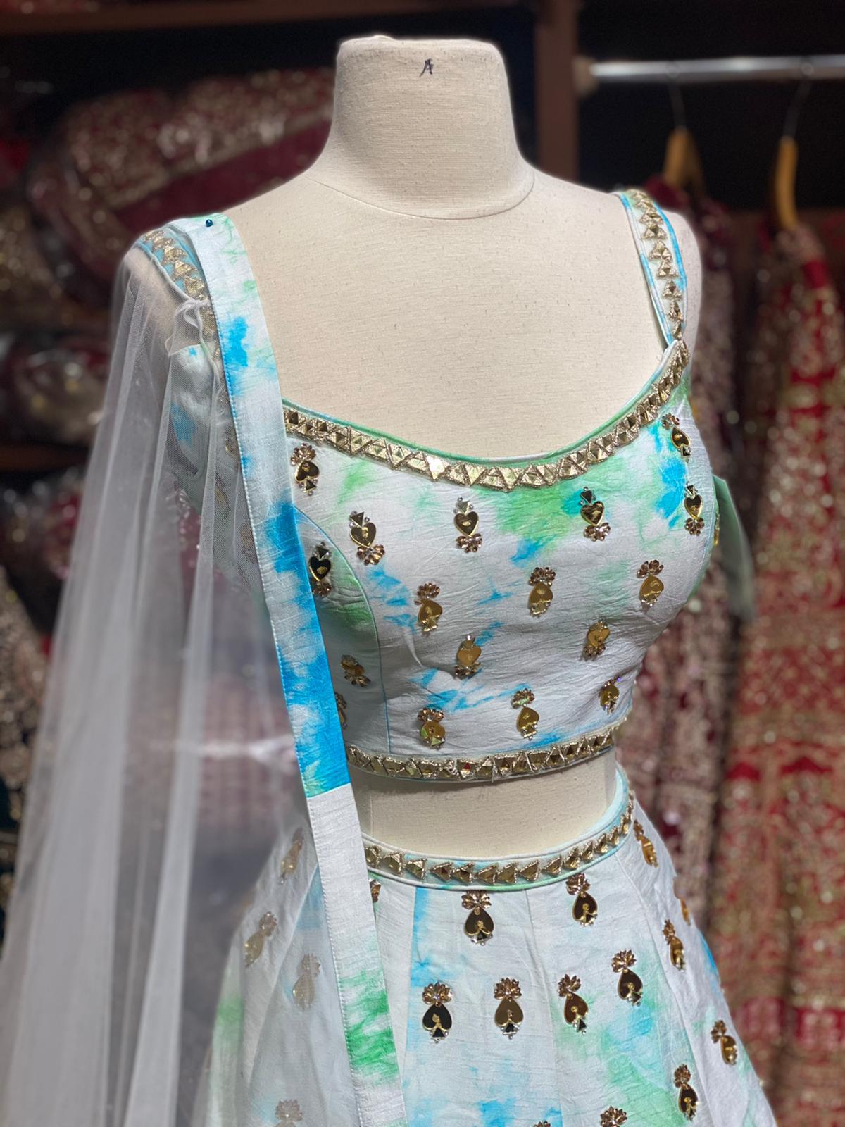 Tie n Dye Blue White Party Wear Lehenga PWL-058