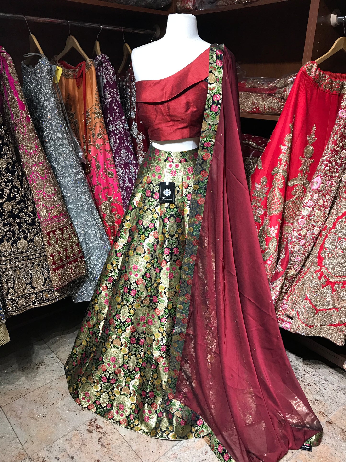 Black Maroon Size 38 Banarasi Lehenga