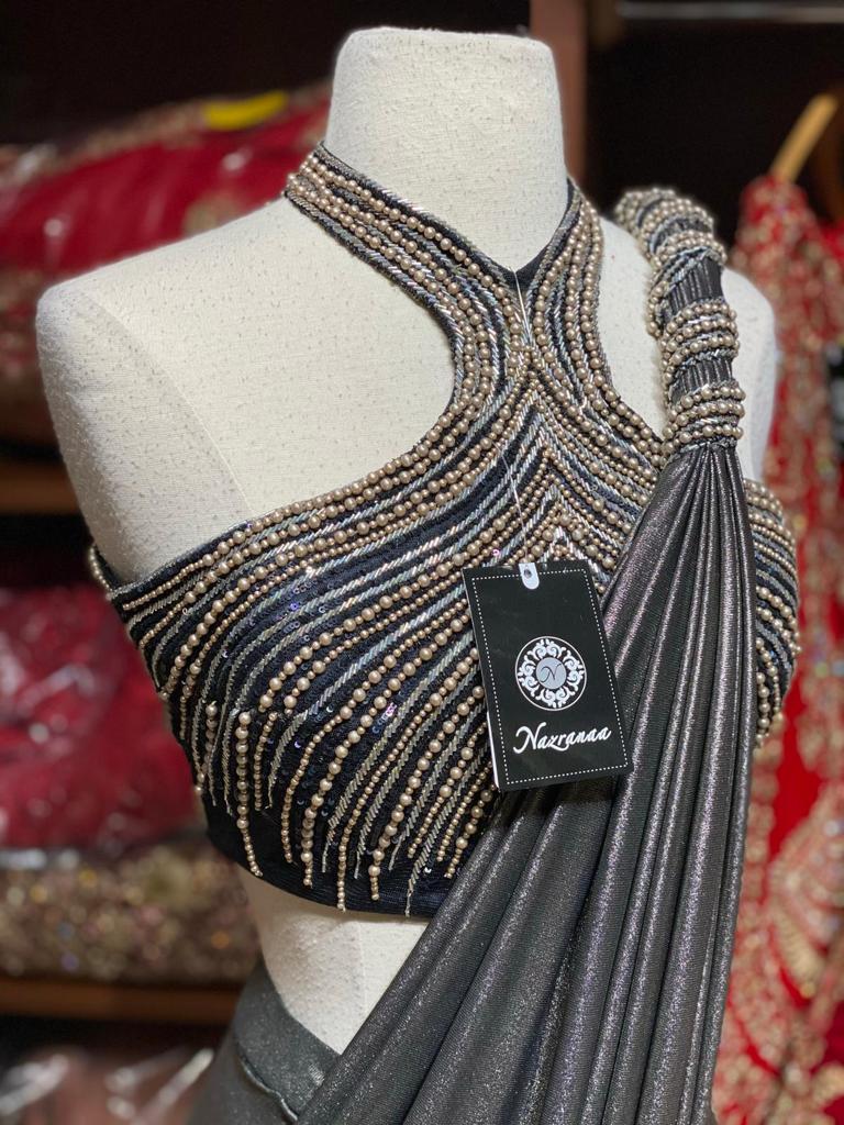 Sparkle Silver Pre-Stitched Saree W/ Readymade Blouse PSS-23