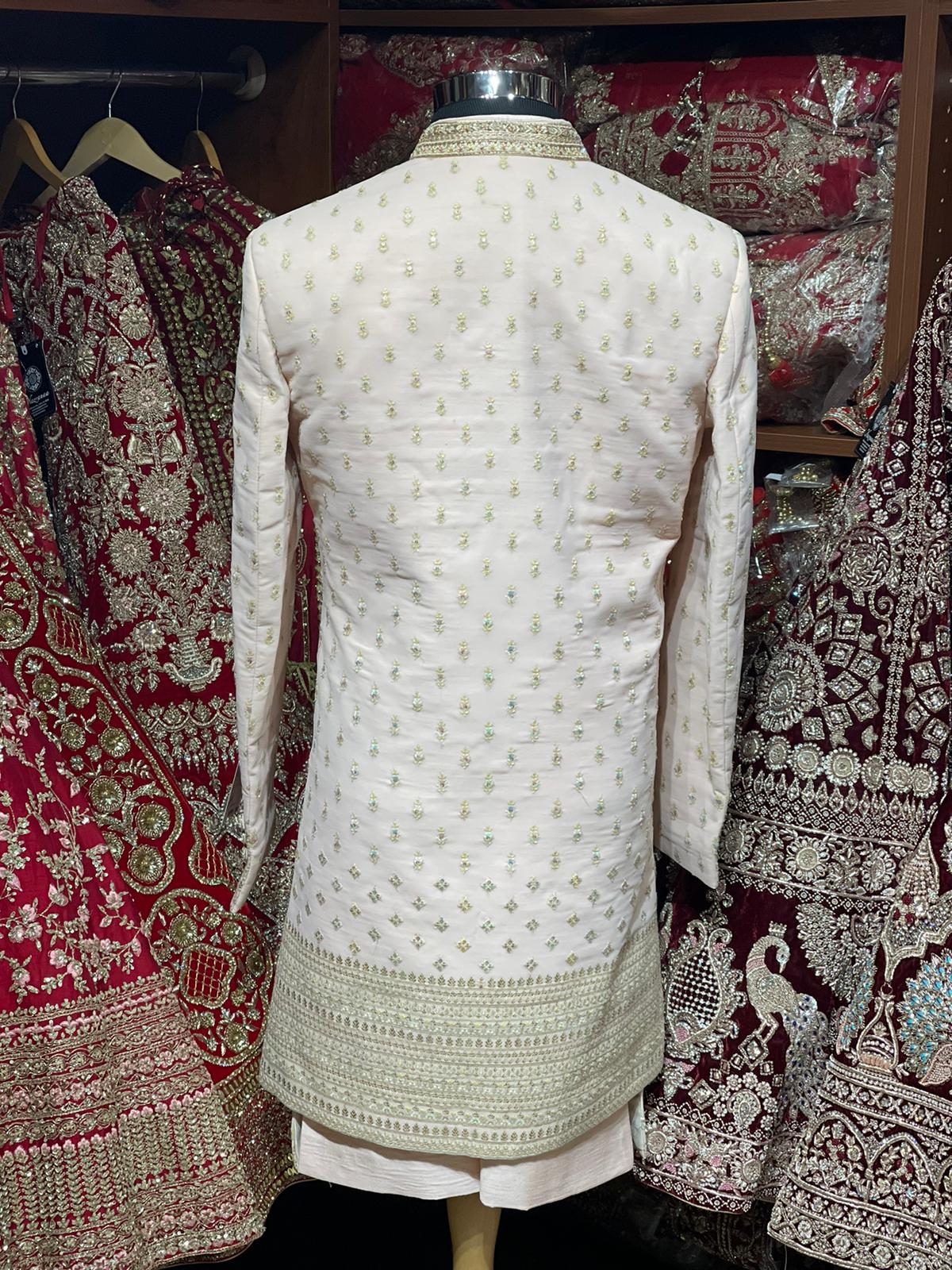 Dusky Pink Resham Thread Embroidered Sherwani- S1357
