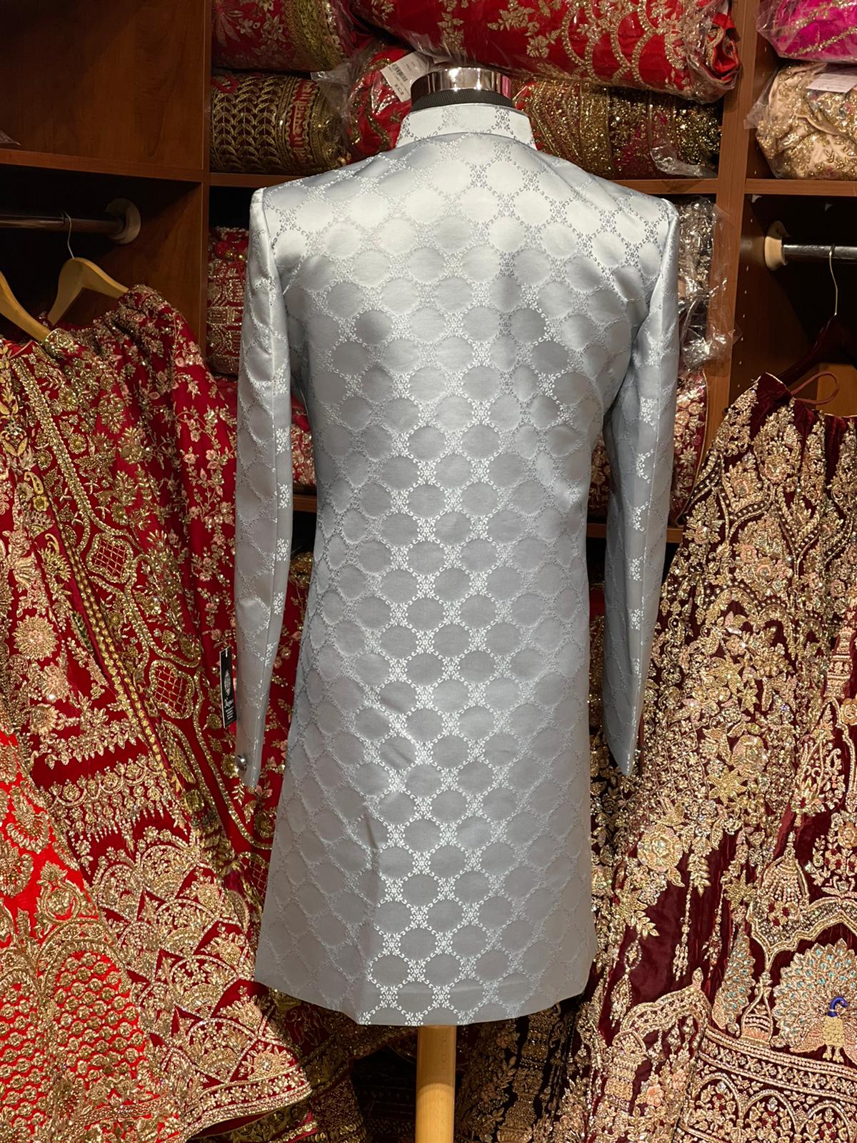 Slate Grey Thread Embroidered Sherwani- 1263
