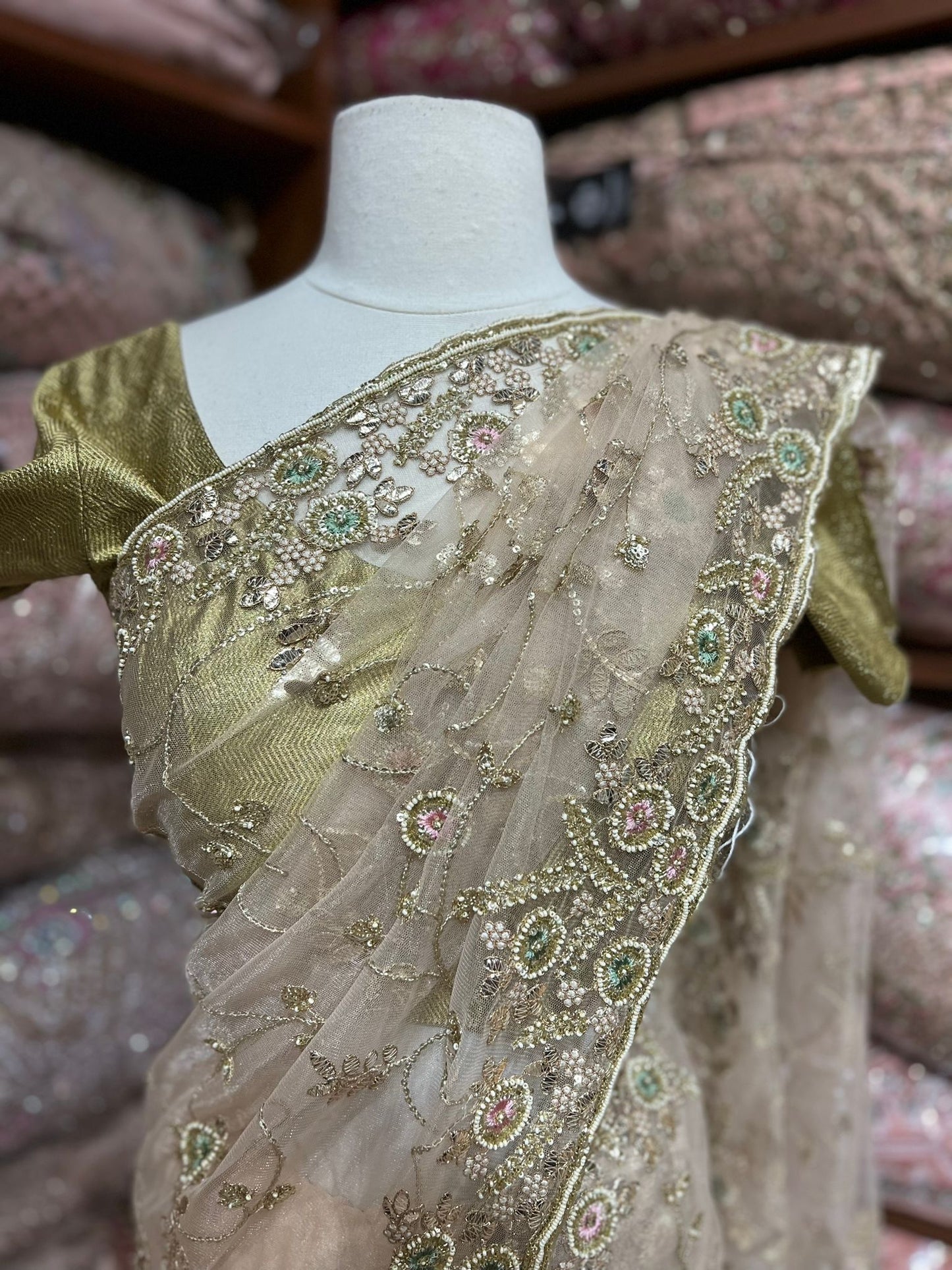 Beige Cream Saree PWS-179