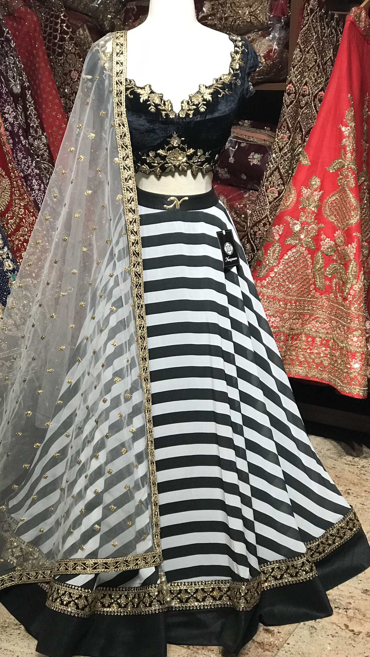 Black Size 38 Stripe Printed Lehenga