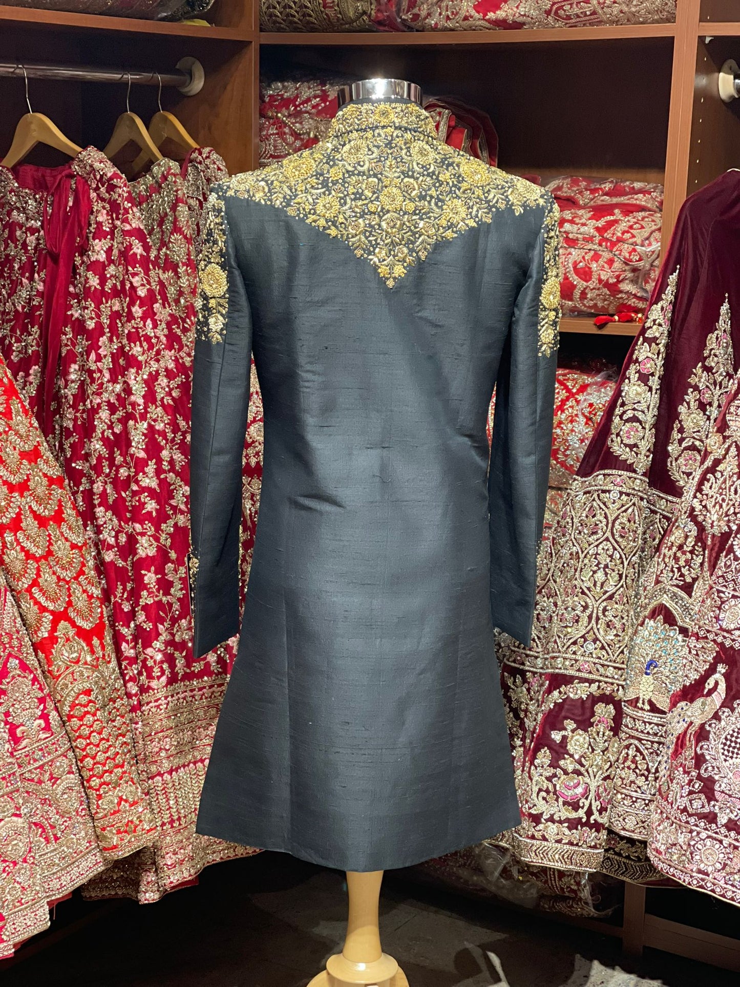 Jade Black Zardozi Embroidered Sherwani