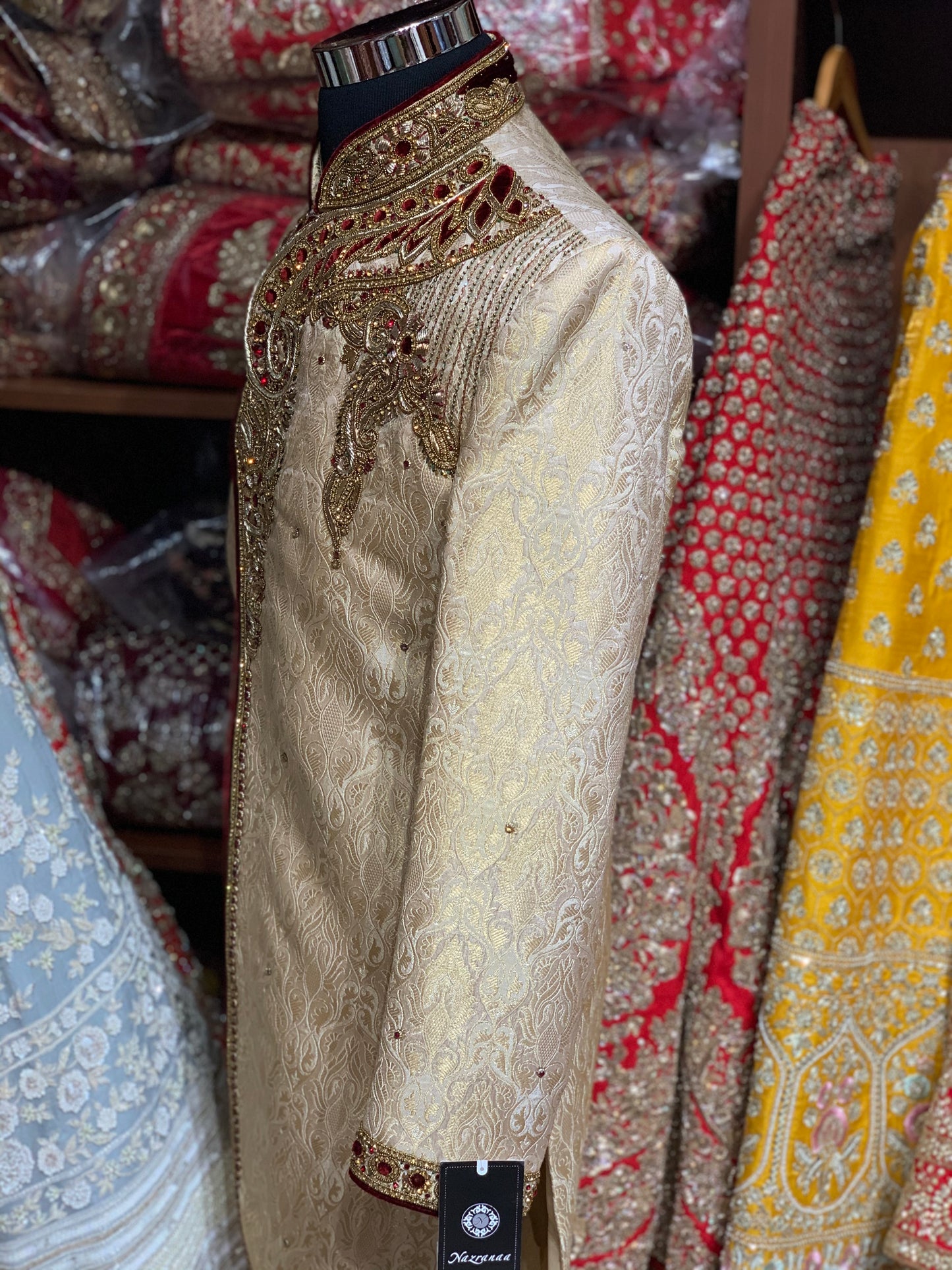 Gold Maroon Size 40 Wedding Sherwani