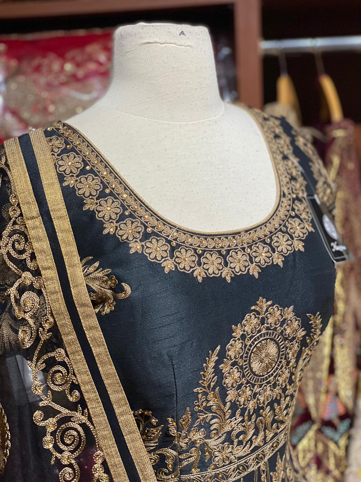 Olive Black Anarkali PWA-090