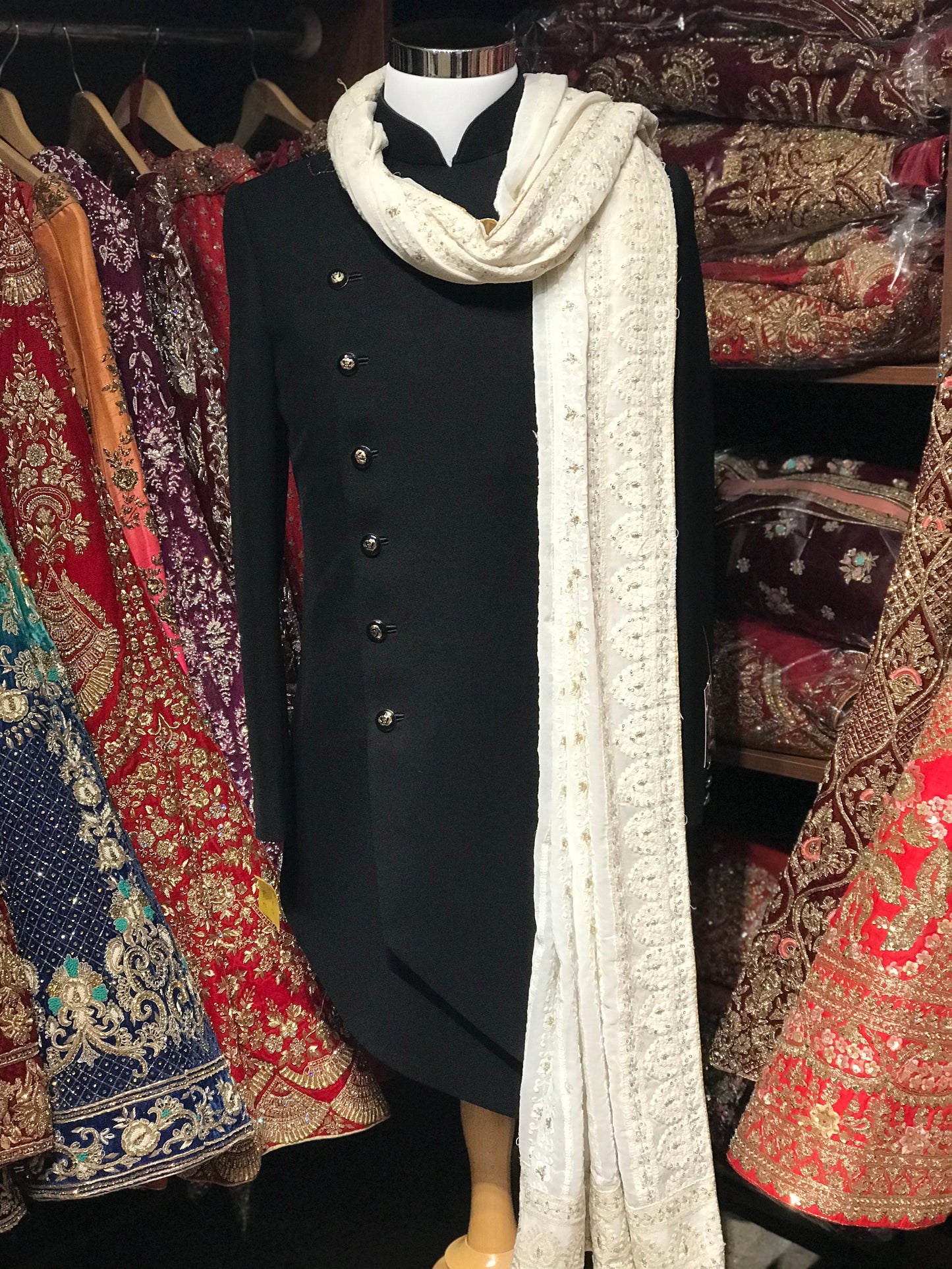 Black Asymetric Sherwani