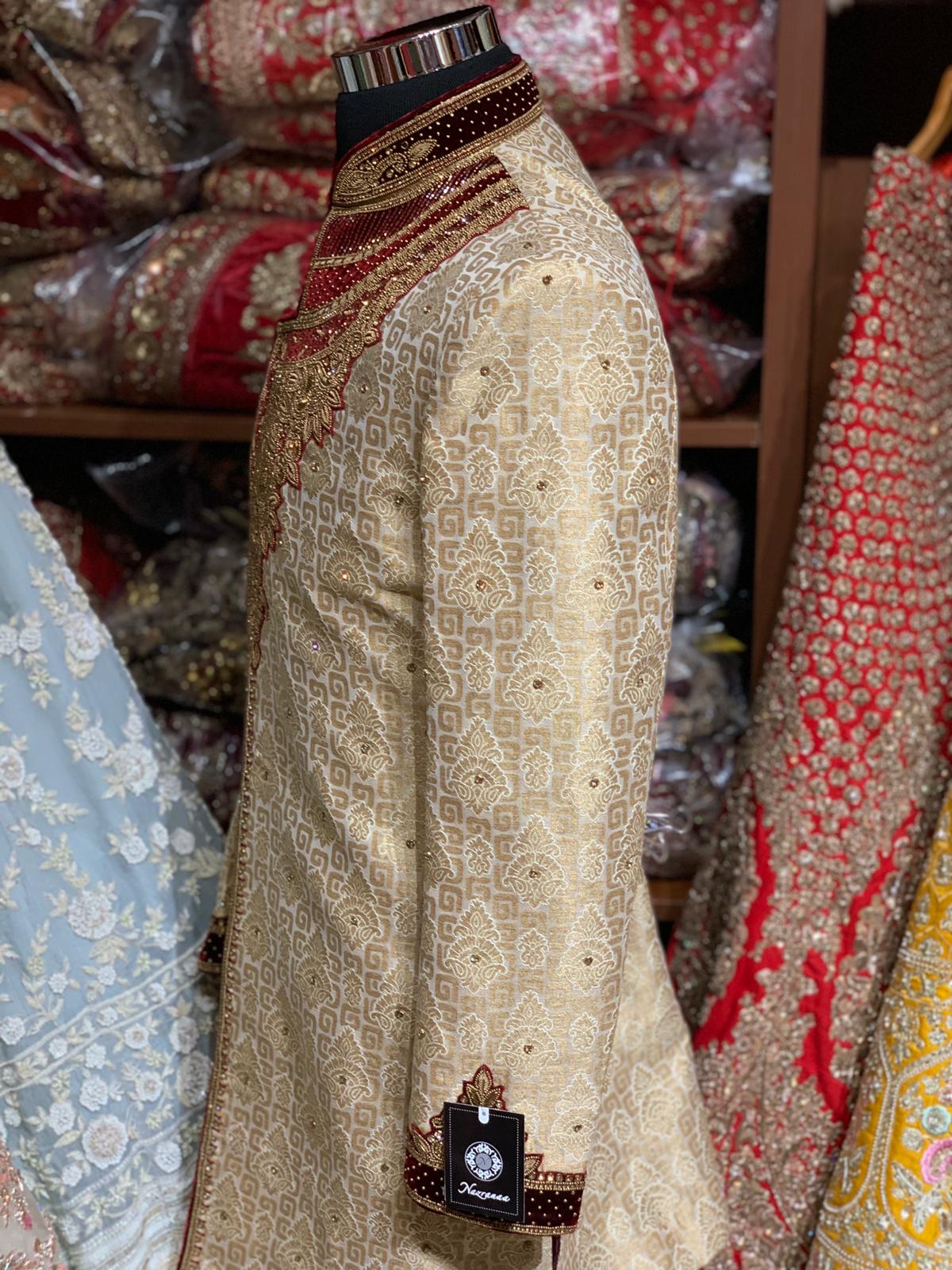 Gold Maroon Size 40 Wedding Sherwani