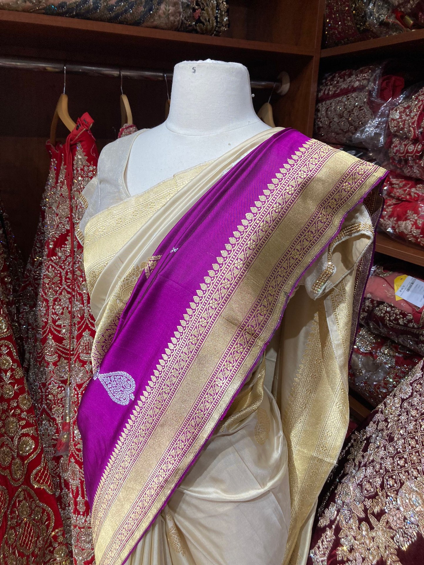 Beige and Purple Saree BS-016