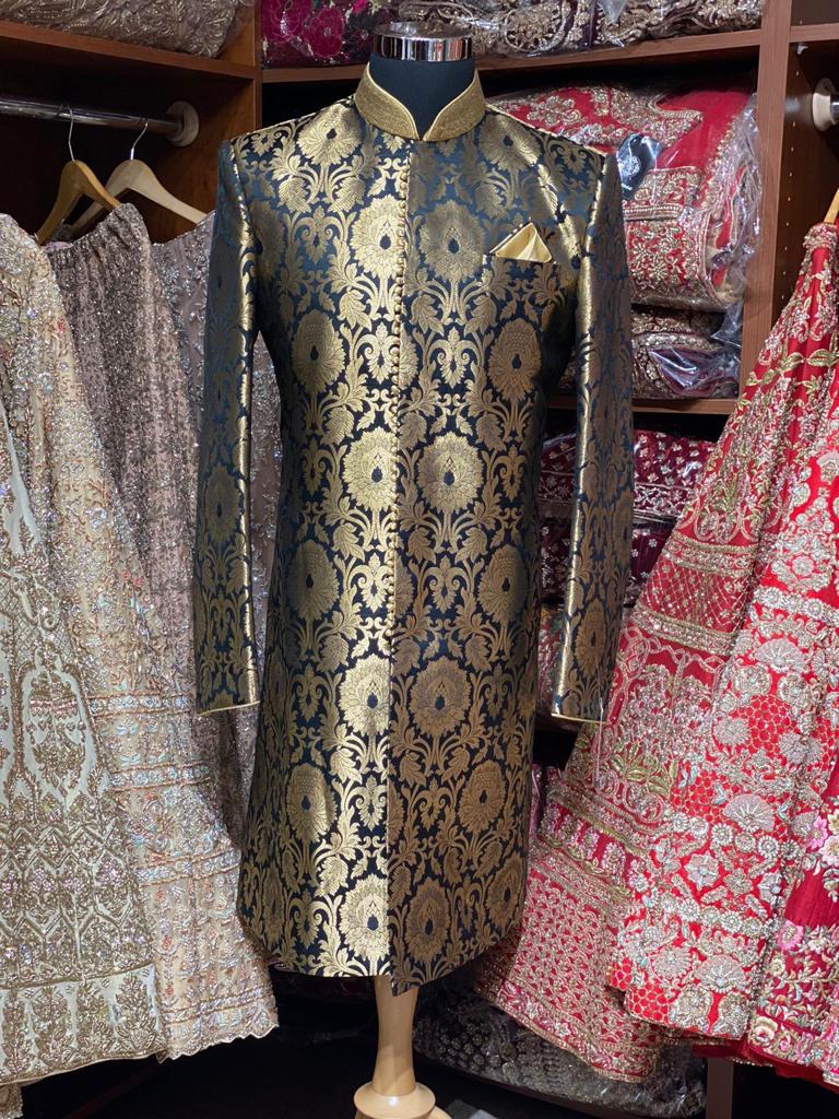 Black and Gold Brocade Size 42 Sherwani