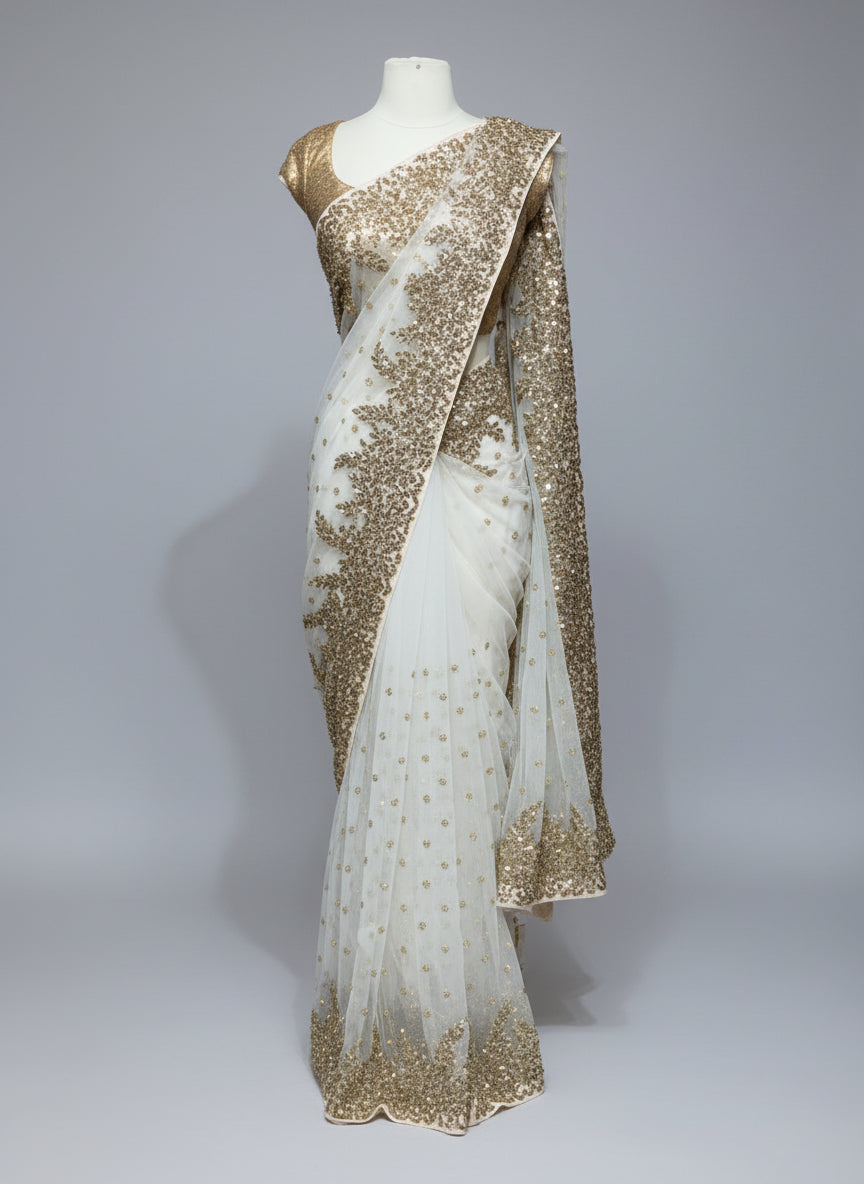White Net Saree PWS-001