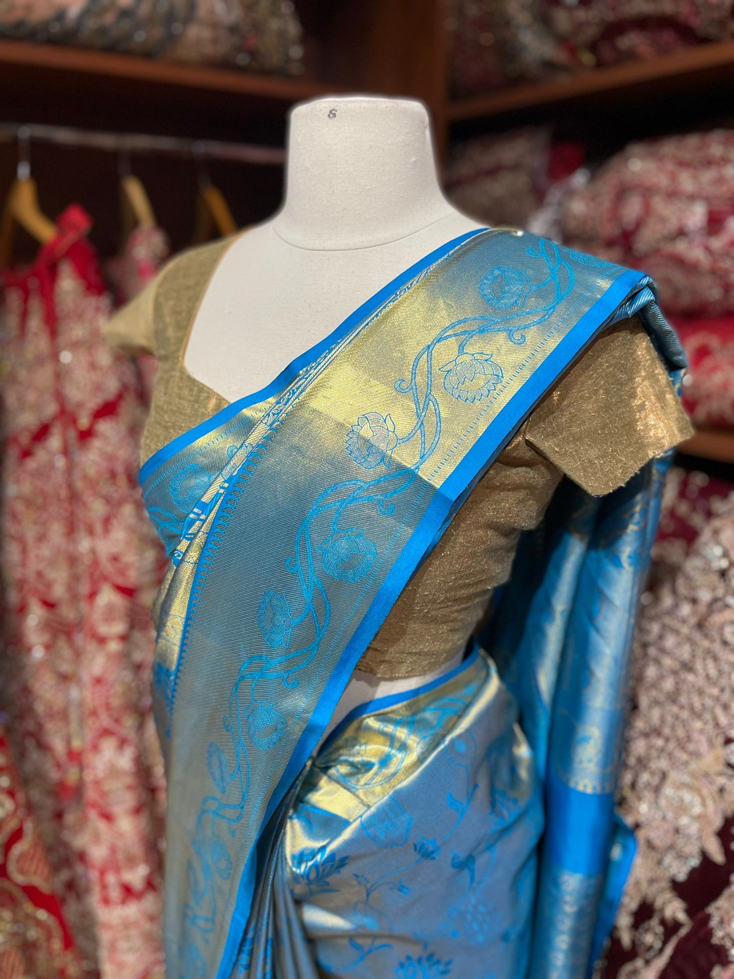 Electric Blue Pure Silk Kanjeevaram Saree PSK-011