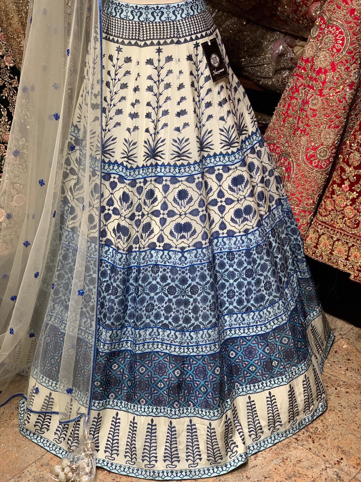 Elegant White & Blue Party Wear Lehenga PWL-073