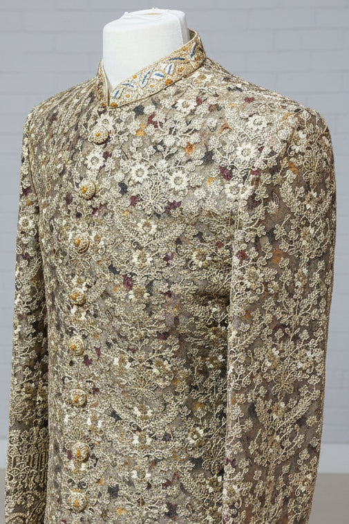 Gold Multithread Embroidered Sherwani- S14-25