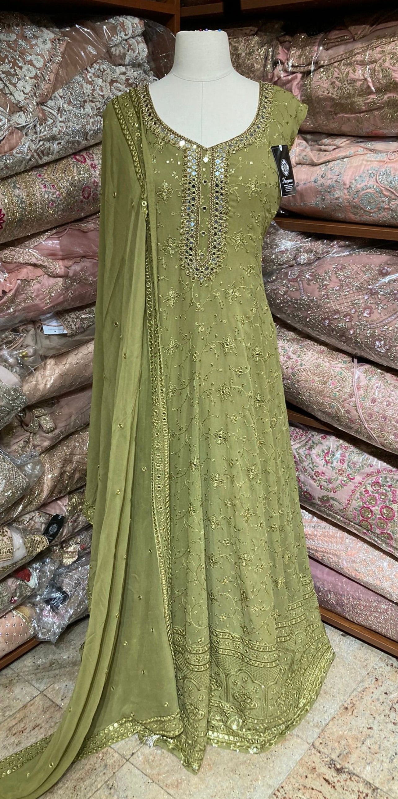 Olive Green Anarkali PWA-134 Nazranaa Olive Green Anarkali PWA-134 Nazranaa