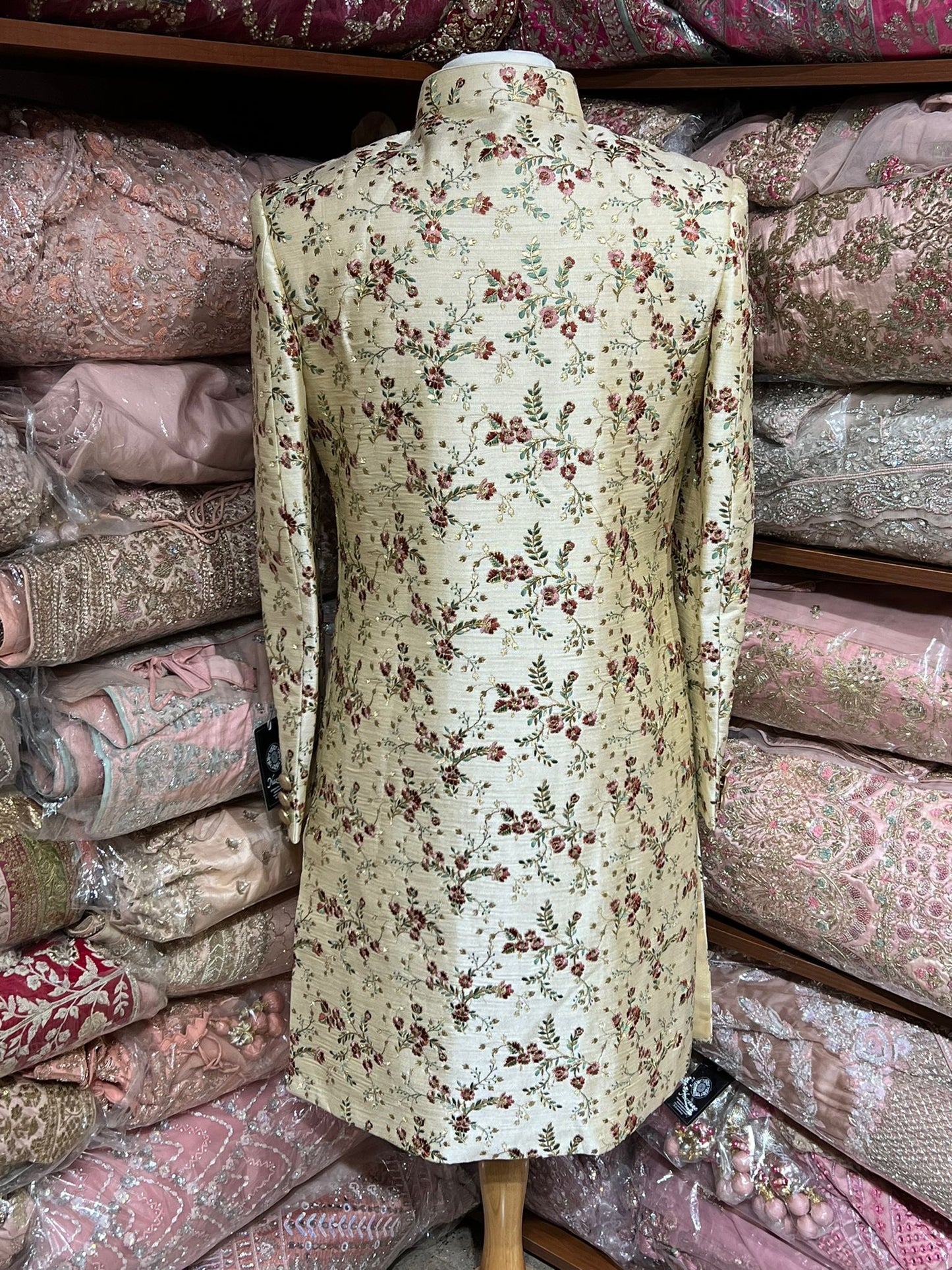 Gold Beige Floral Embroidered Sherwani- SW-D4