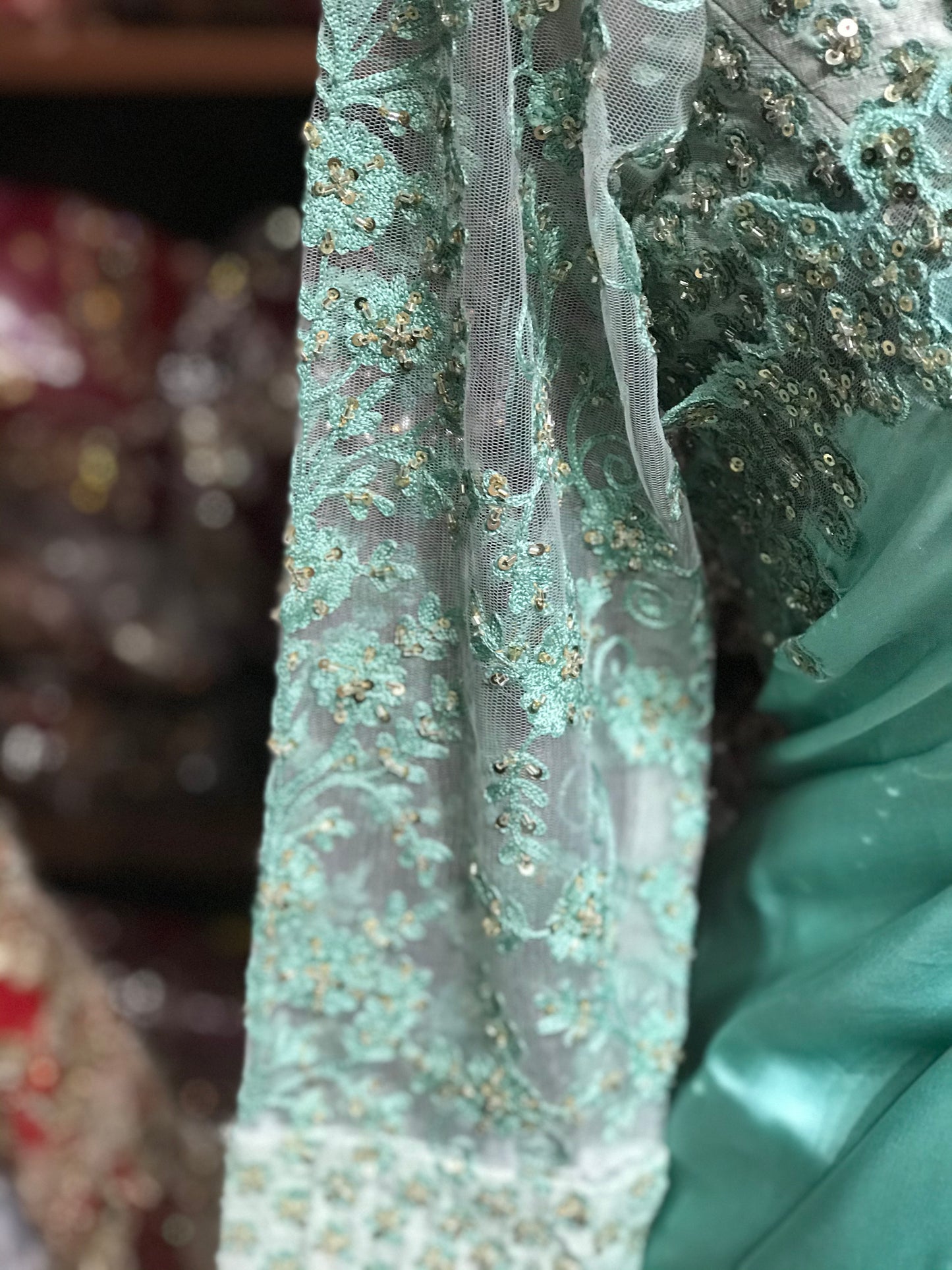 Aqua Teal Saree W/ Readymade Blouse