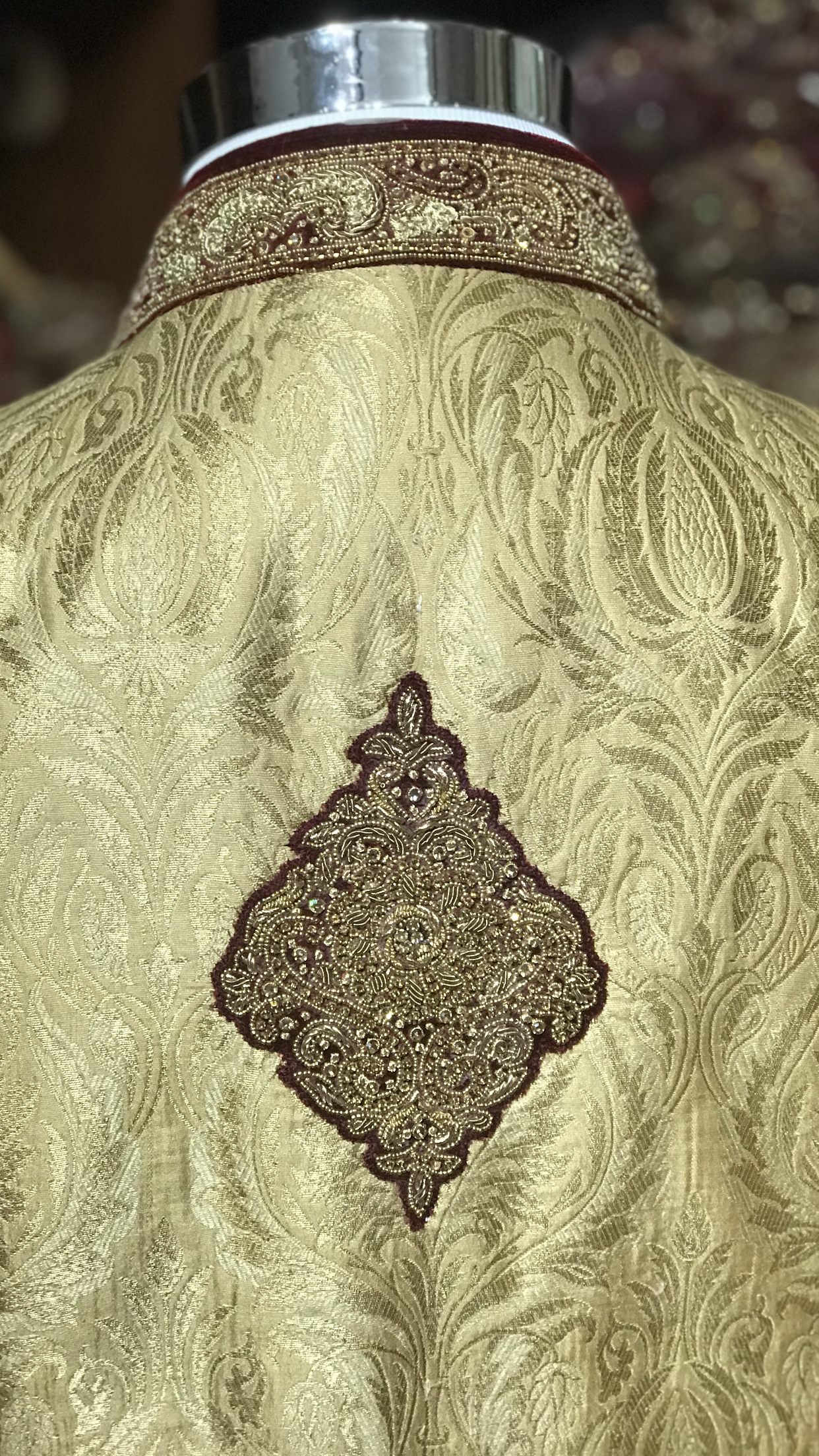 Gold & Burgundy Groom’s Sherwani