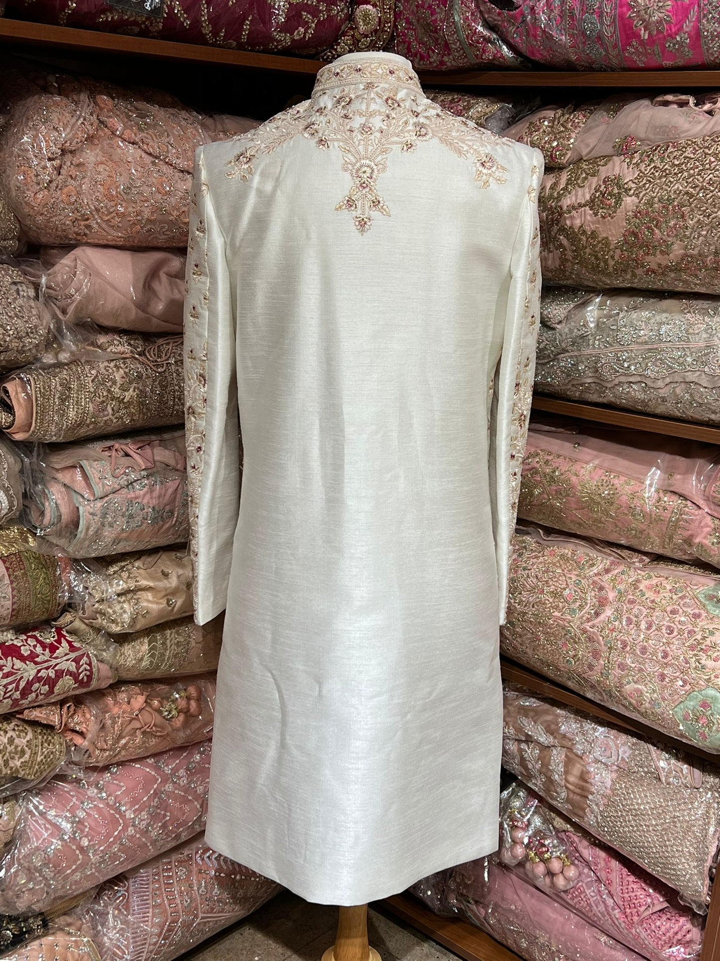 Beige Cream Thread Embroidered Sherwani- R14-N48
