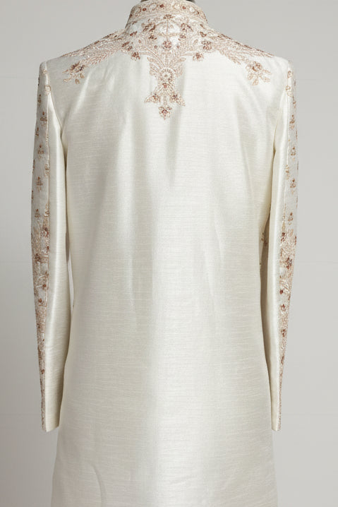 Beige Cream Thread Embroidered Sherwani- R14-N48