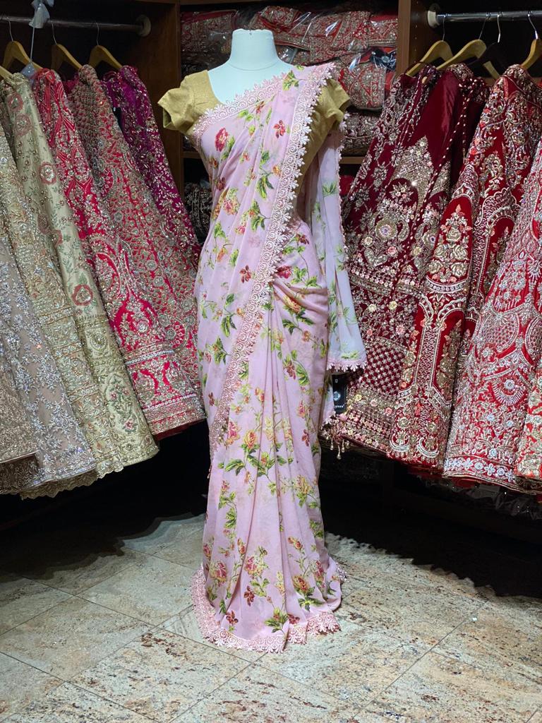 Taffy Pink Georgette Saree