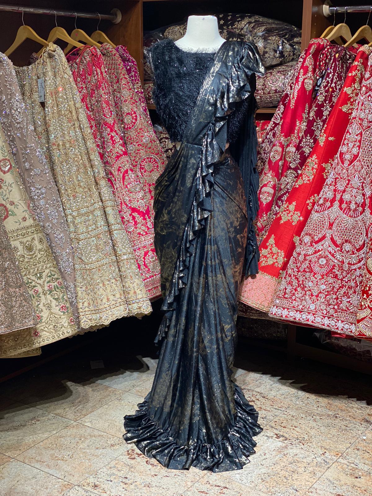 Black Pre-stitched Saree W/ Readymade Blouse PSS6