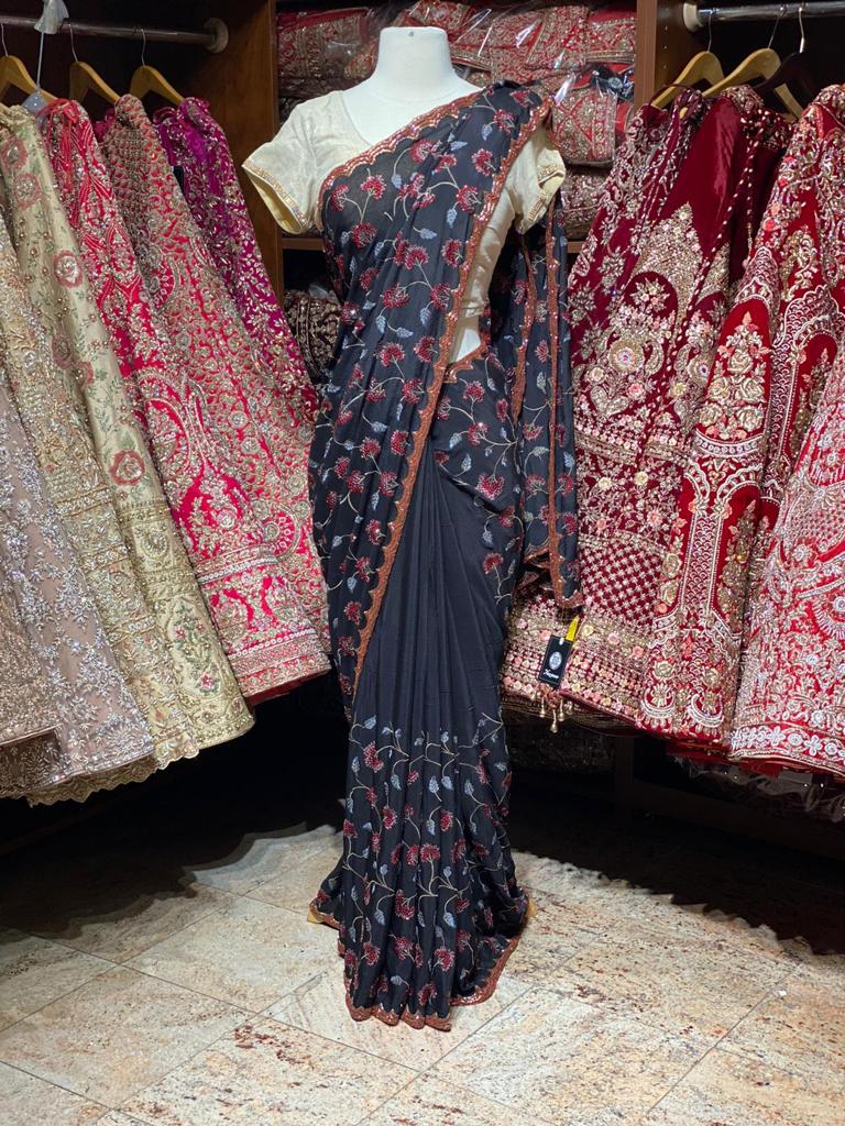Black Crepe Saree