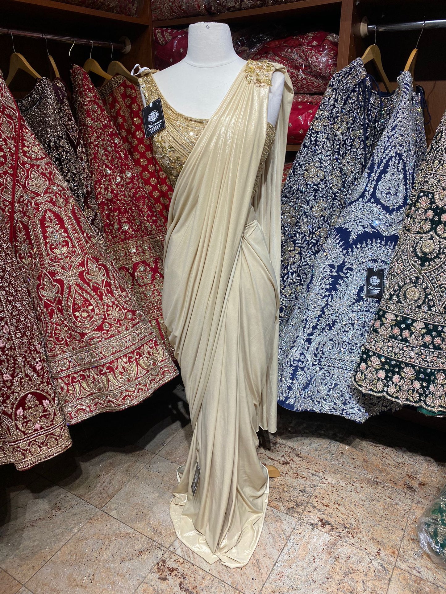 Shimmering Gold Pre-Stitched Saree W/ Readymade Blouse PSS-32