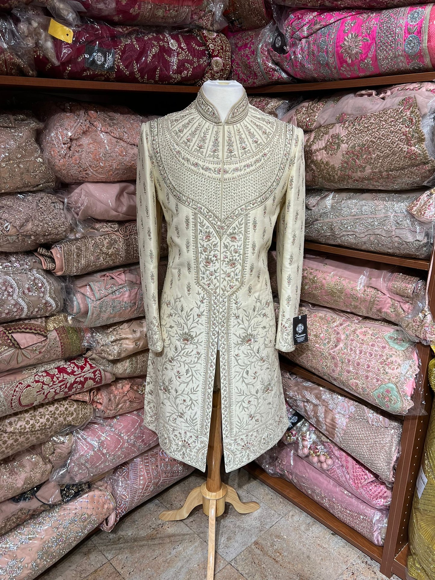 Rajwadi Cream Thread Embroidered Sherwani-R14-N43